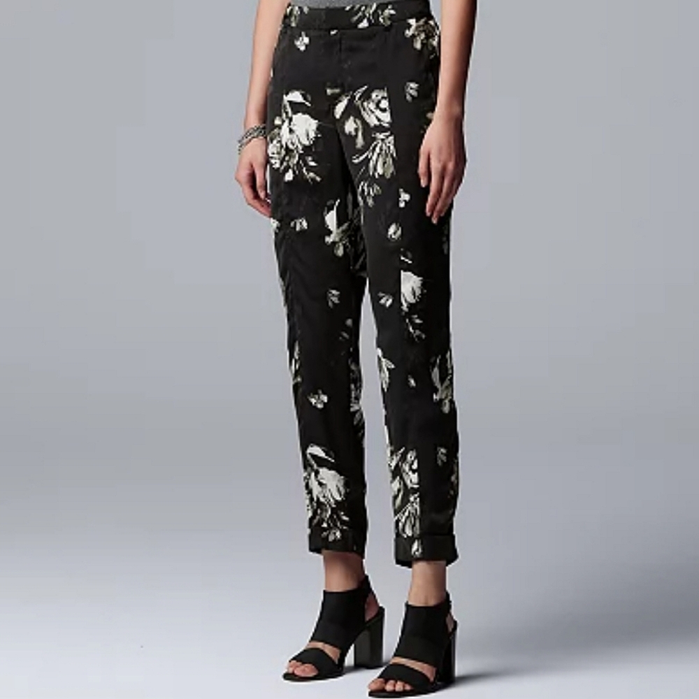 NWOT Simply Vera Wang Silky Floral Cuffed Cargo Dress Pants Elegant Chic Boho XL